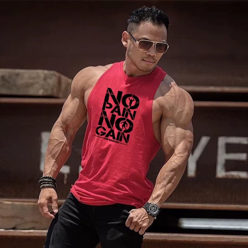 Brand Clothing No Pain No Gain Gym Stringer Tank Top Men Bodybuilding Tanktop Singlet Fitness Sleeveless Vest Muscle Undershirt