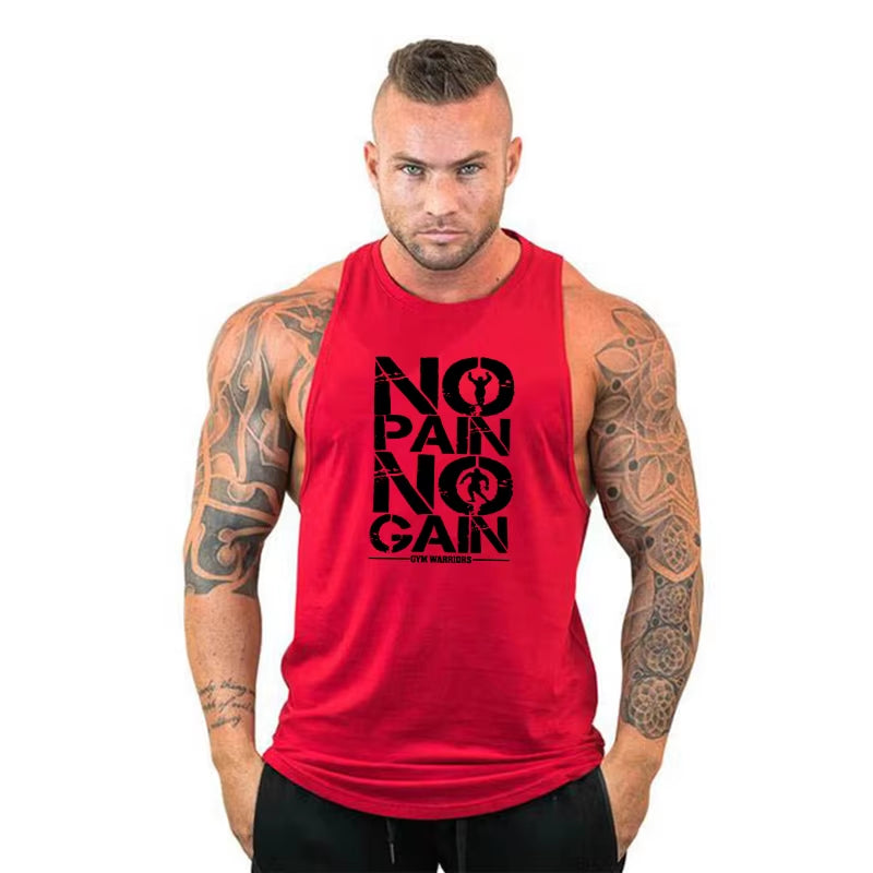 Brand Clothing No Pain No Gain Gym Stringer Tank Top Men Bodybuilding Tanktop Singlet Fitness Sleeveless Vest Muscle Undershirt