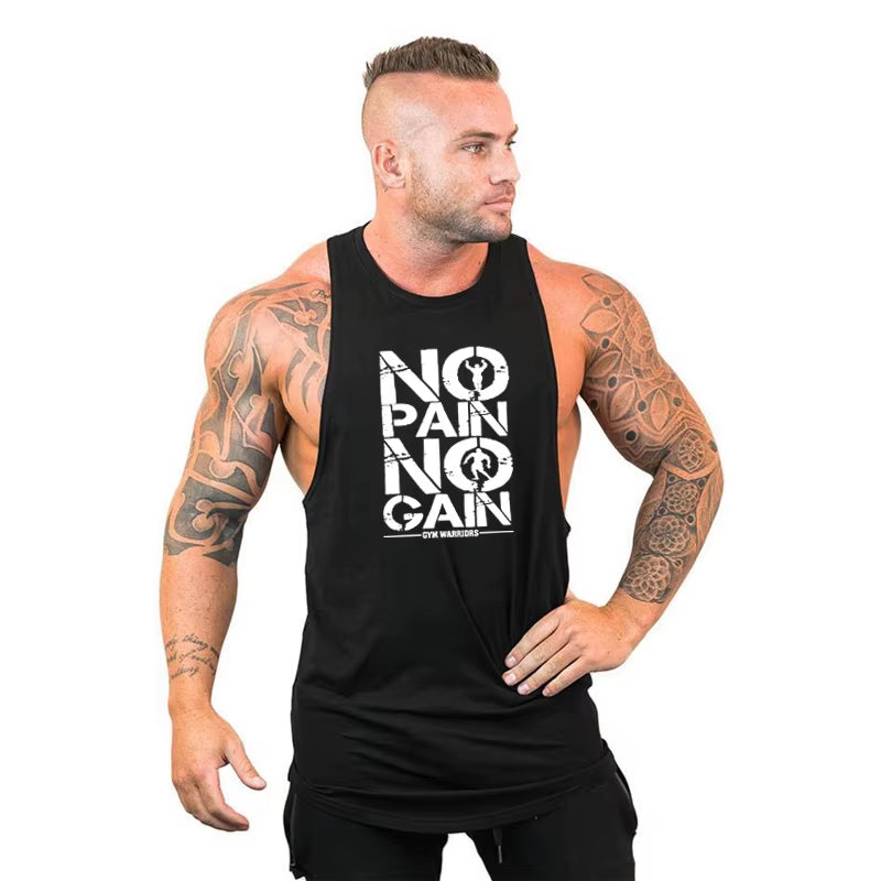 Brand Clothing No Pain No Gain Gym Stringer Tank Top Men Bodybuilding Tanktop Singlet Fitness Sleeveless Vest Muscle Undershirt