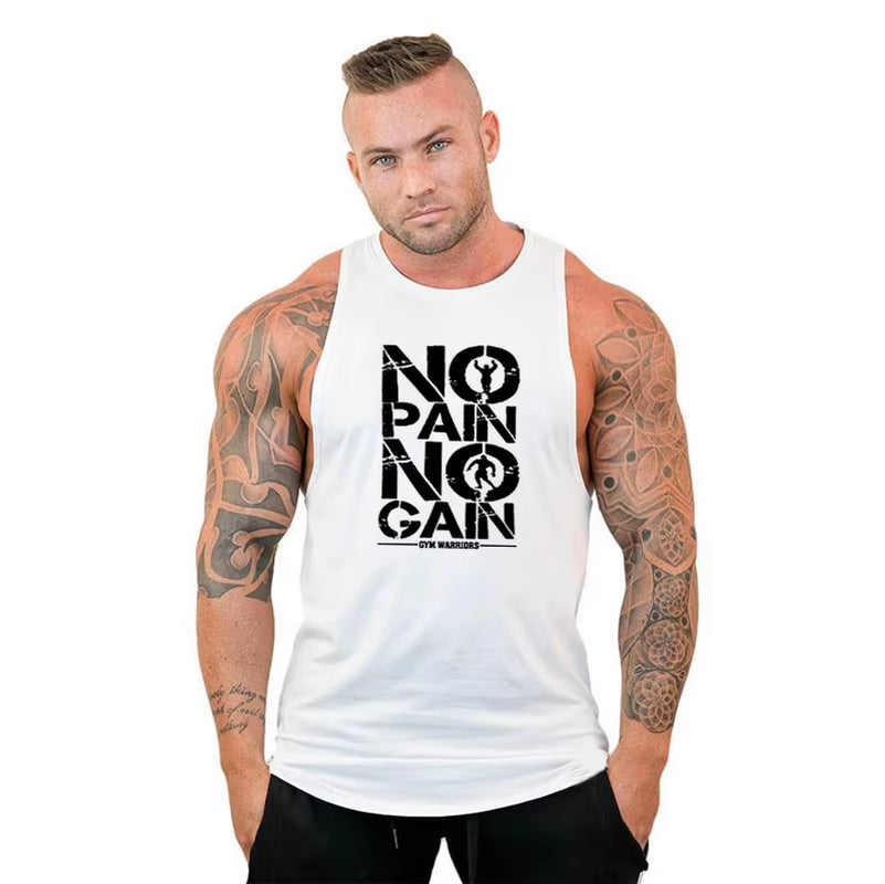 Brand Clothing No Pain No Gain Gym Stringer Tank Top Men Bodybuilding Tanktop Singlet Fitness Sleeveless Vest Muscle Undershirt