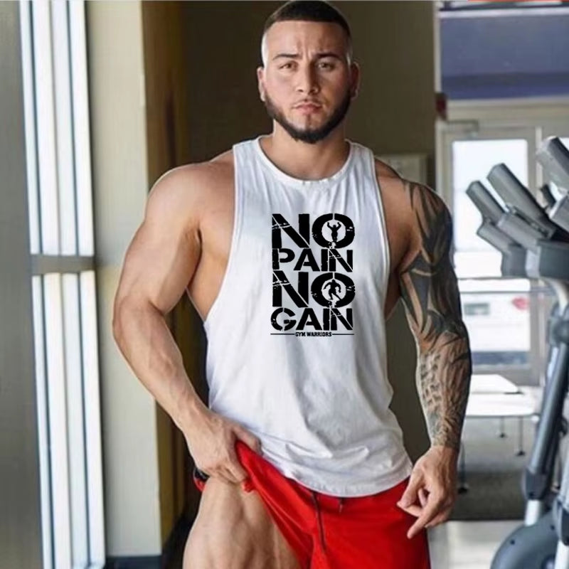 Brand Clothing No Pain No Gain Gym Stringer Tank Top Men Bodybuilding Tanktop Singlet Fitness Sleeveless Vest Muscle Undershirt