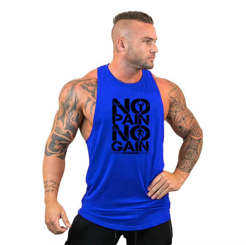 Brand Clothing No Pain No Gain Gym Stringer Tank Top Men Bodybuilding Tanktop Singlet Fitness Sleeveless Vest Muscle Undershirt