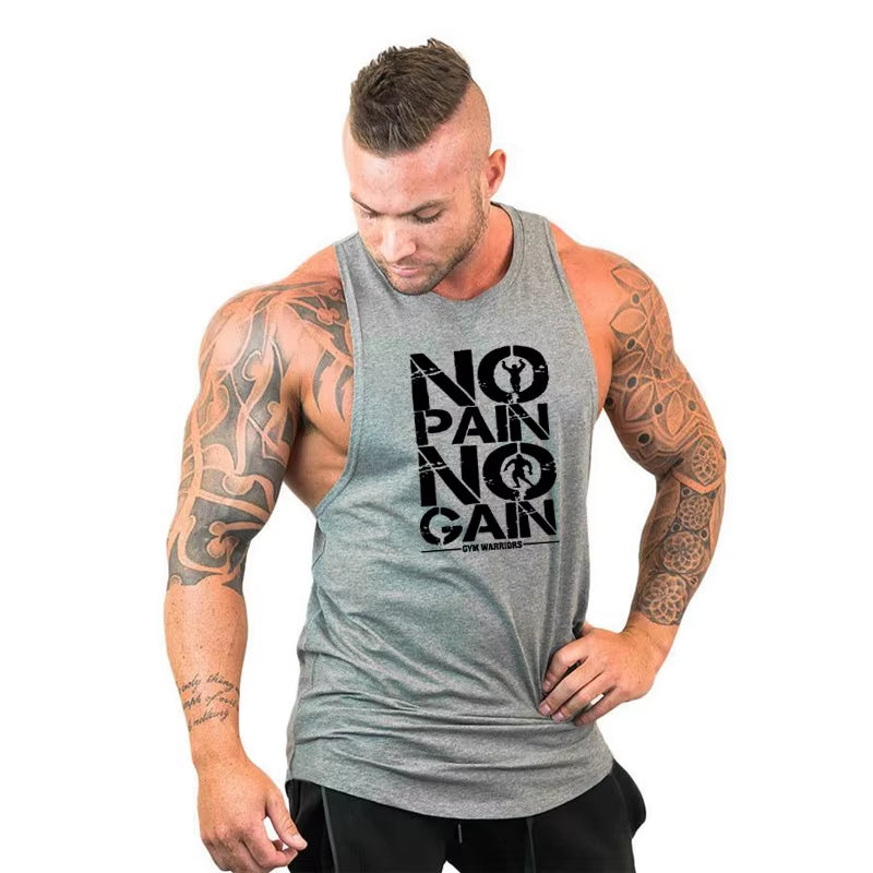 Brand Clothing No Pain No Gain Gym Stringer Tank Top Men Bodybuilding Tanktop Singlet Fitness Sleeveless Vest Muscle Undershirt